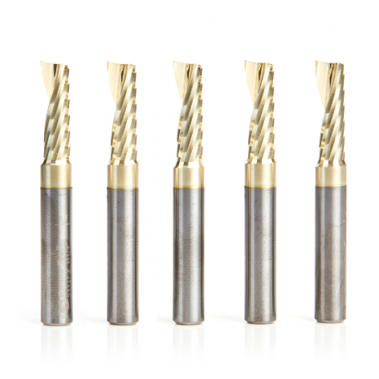 Juego 5 piezas broca CNC espiral aluminio ZrN Up-Cut 1/4 x 3/4 x 1/4  51377-Z-5