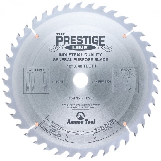 Disco Prestige 12" (300 mm)  con 40 dientes Amana Tool 18° Angulo de Ataque Biselado Superior Alternado (ATB)