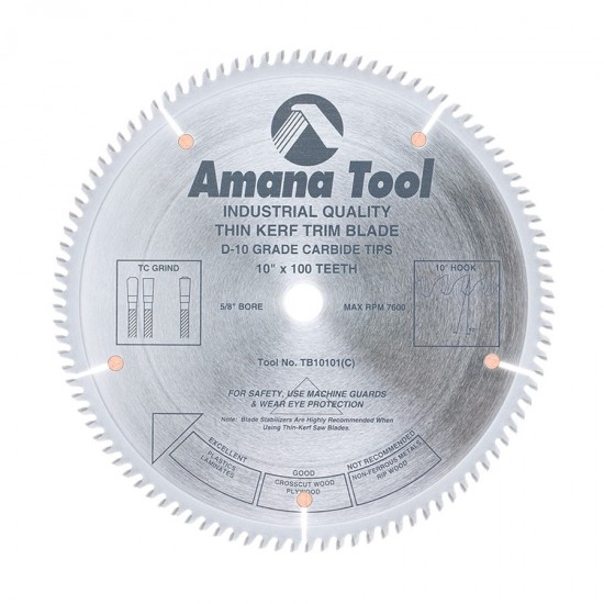 Disco 10" (250mm) con 100 dientes Amana Tool Ángulo 10° para Corte Fino con Punta de Carburo TCG (Diente Triple Bisel)