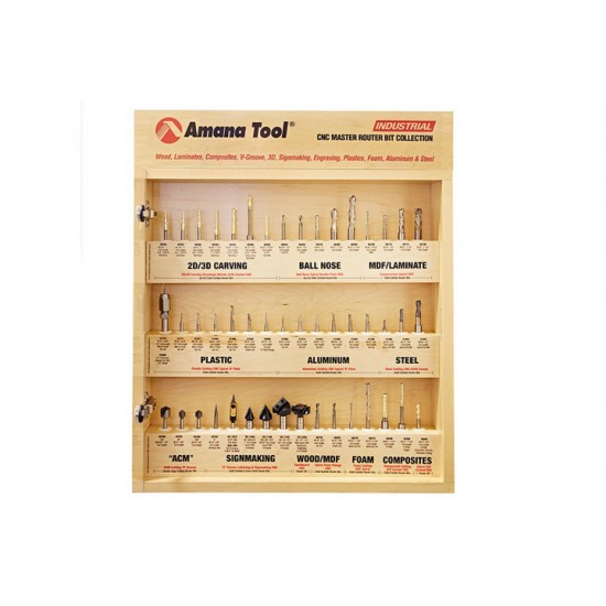 Colección de 58 Brocas Amana Tool para CNC con estante de madera AMS-CNC-58
